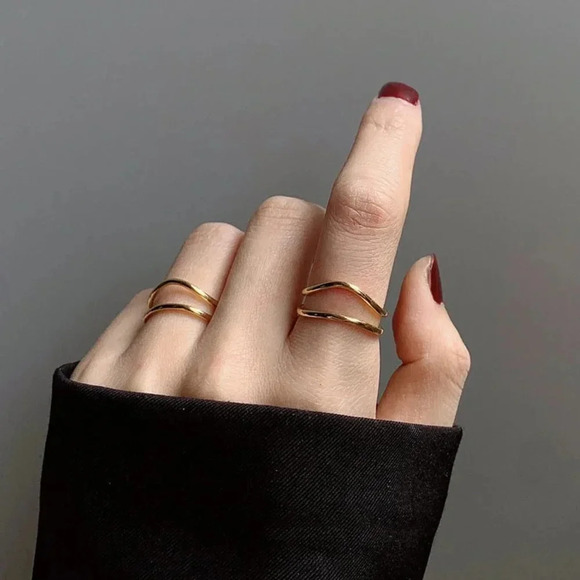 Minimalist 925 Sterling Silver Wave Ring Gold - Picture 2 of 3